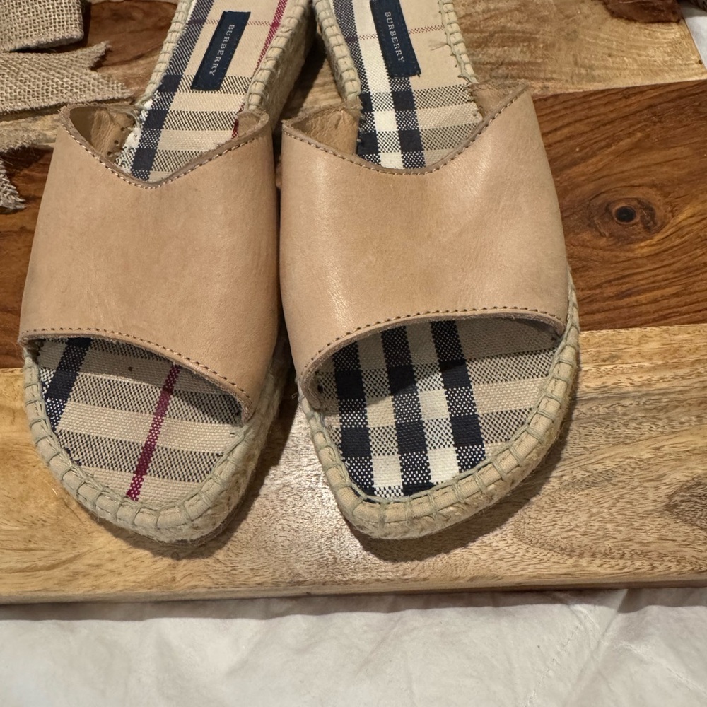 Burberry Tan Espadrille Slides for Women